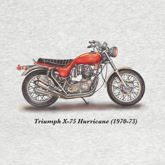 Drawing of Retro Classic Motorcycle Triumph X-75 Hurricane by Roza@Artpage